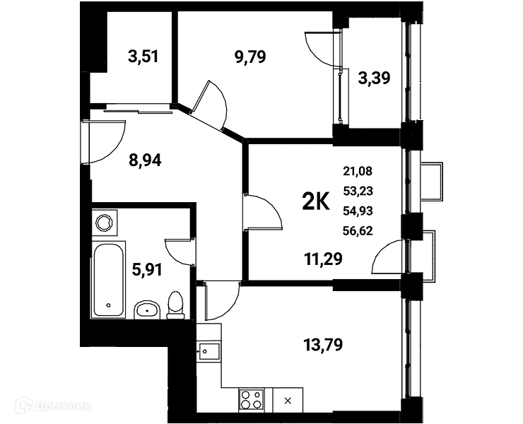 Планировка 2-комн. в ЖК «Z-town»