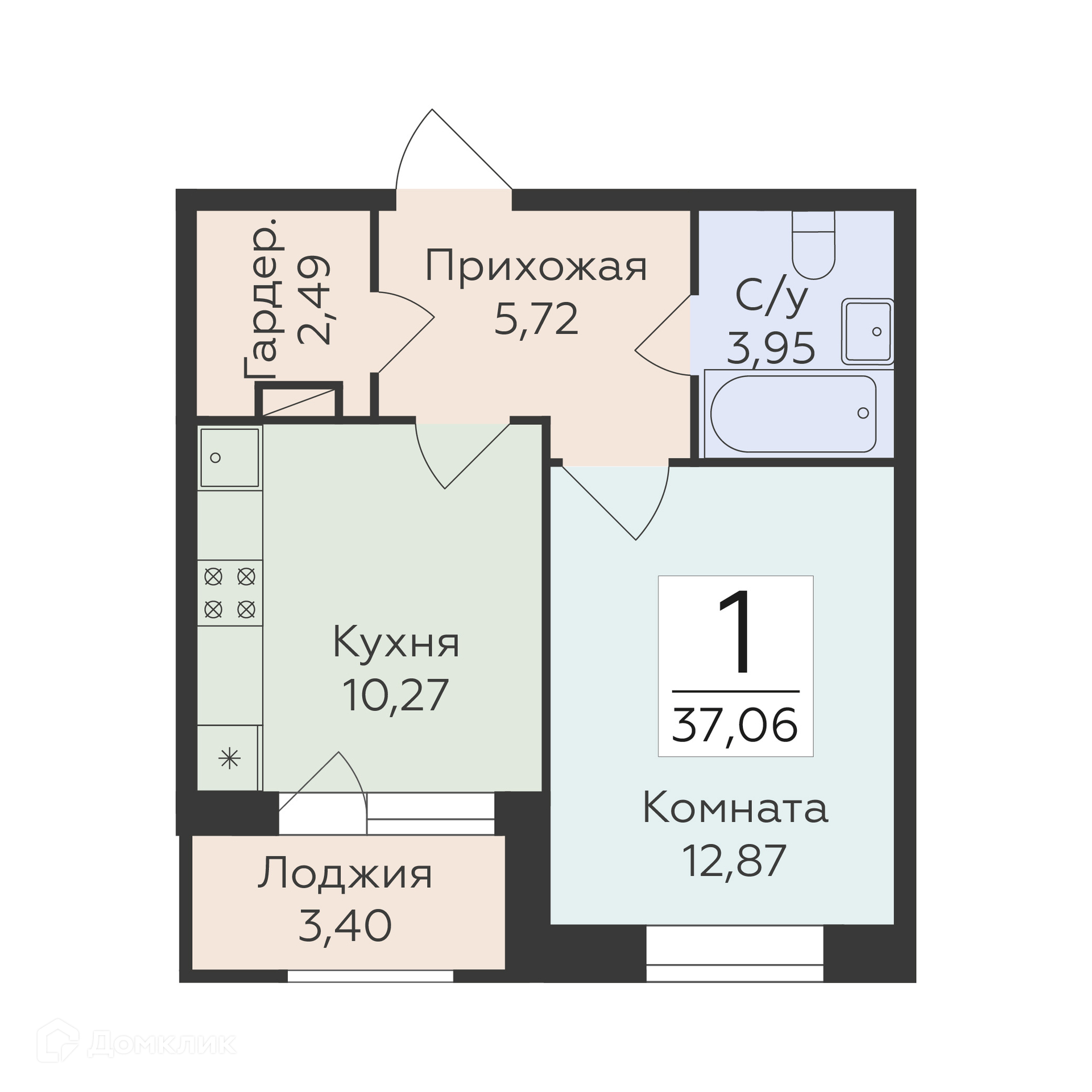 Планировка 1-комн. в ЖК «Суворов-сити 2»