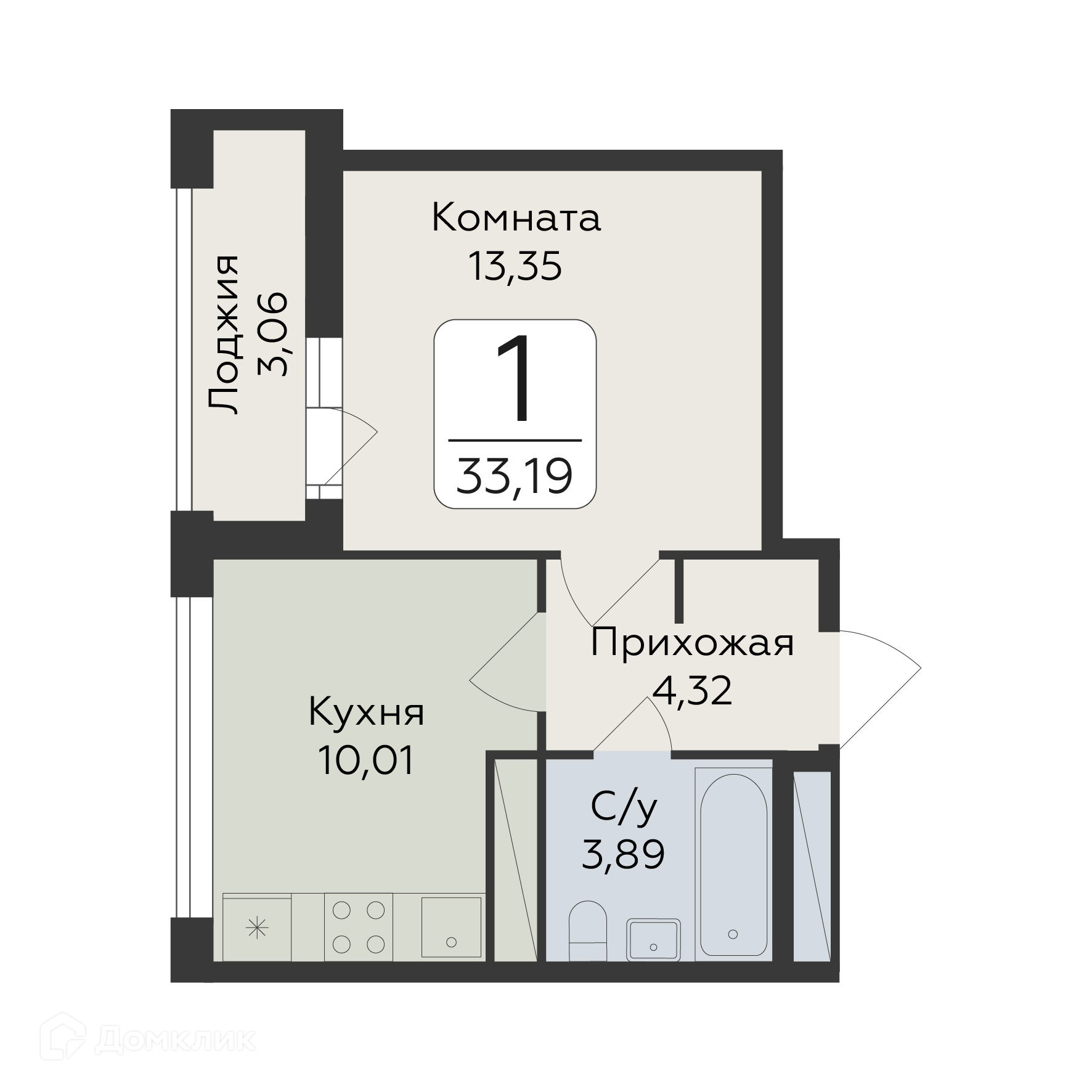 Планировка 1-комн. в ЖК «Клубный дом Люмен»
