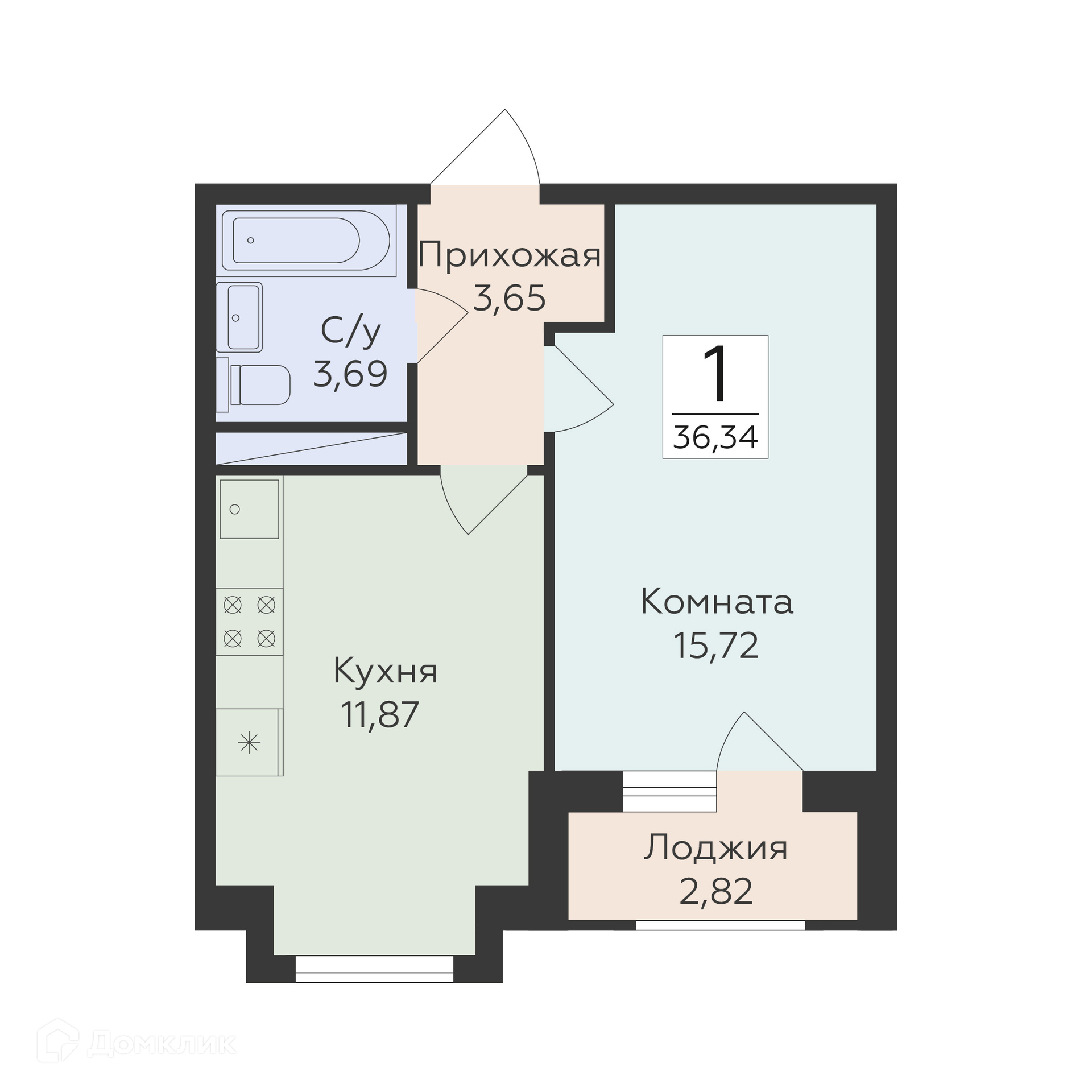 Планировка 1-комн. в ЖК «Аэро Сити»