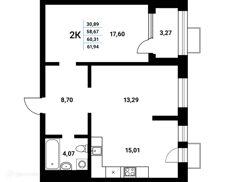Планировка 2-комн. в ЖК «Z-town»