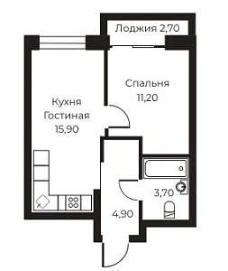 Планировка 1-комн. в ЖК «Пломбир»