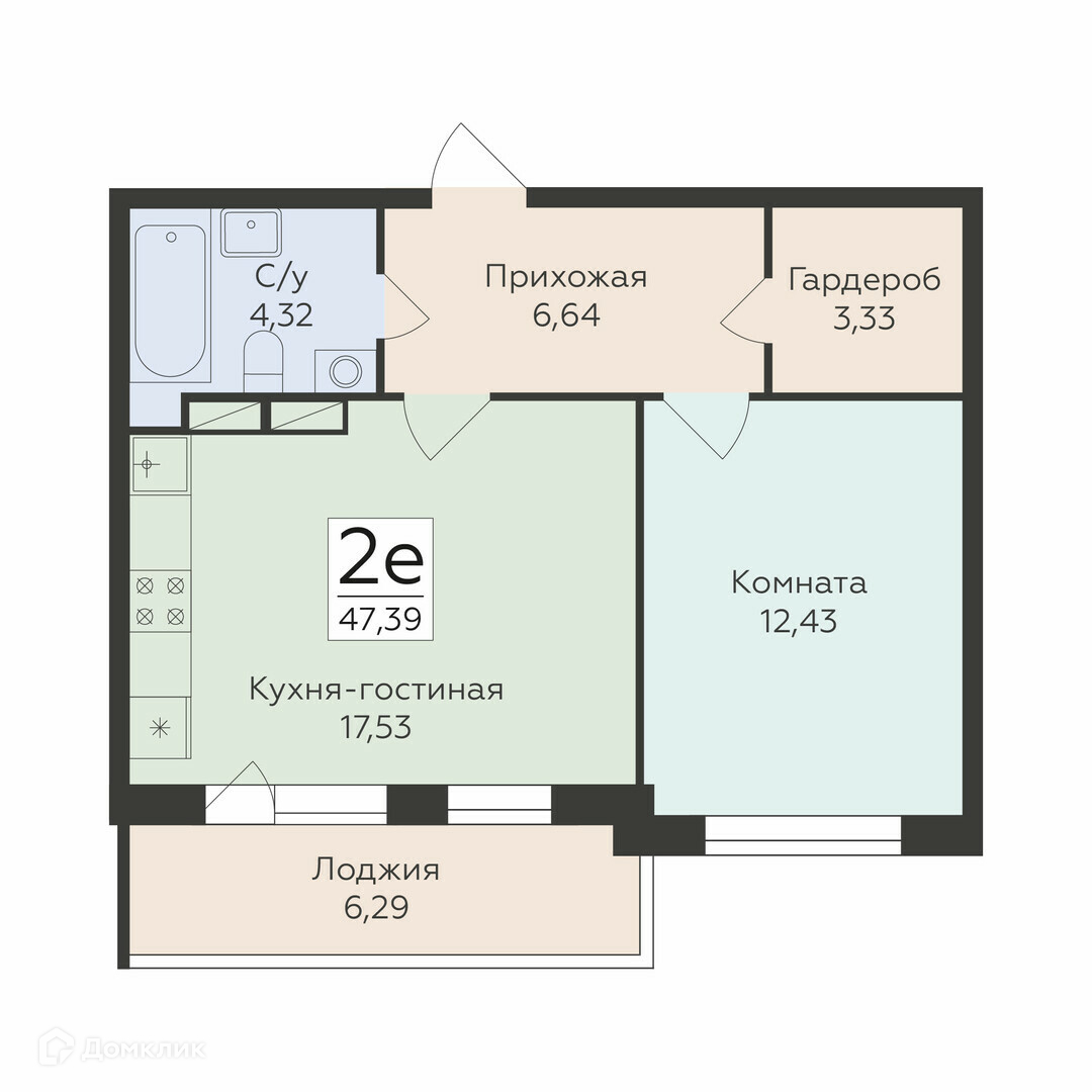 Планировка 2-комн. в ЖК «Романовский»