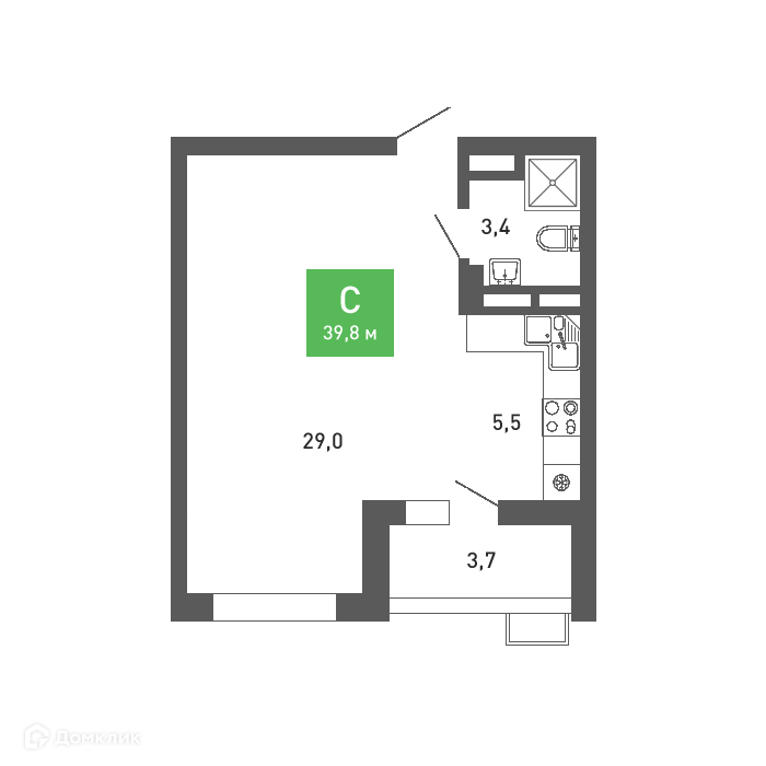 Планировка Студия в ЖК «Ключи-club»