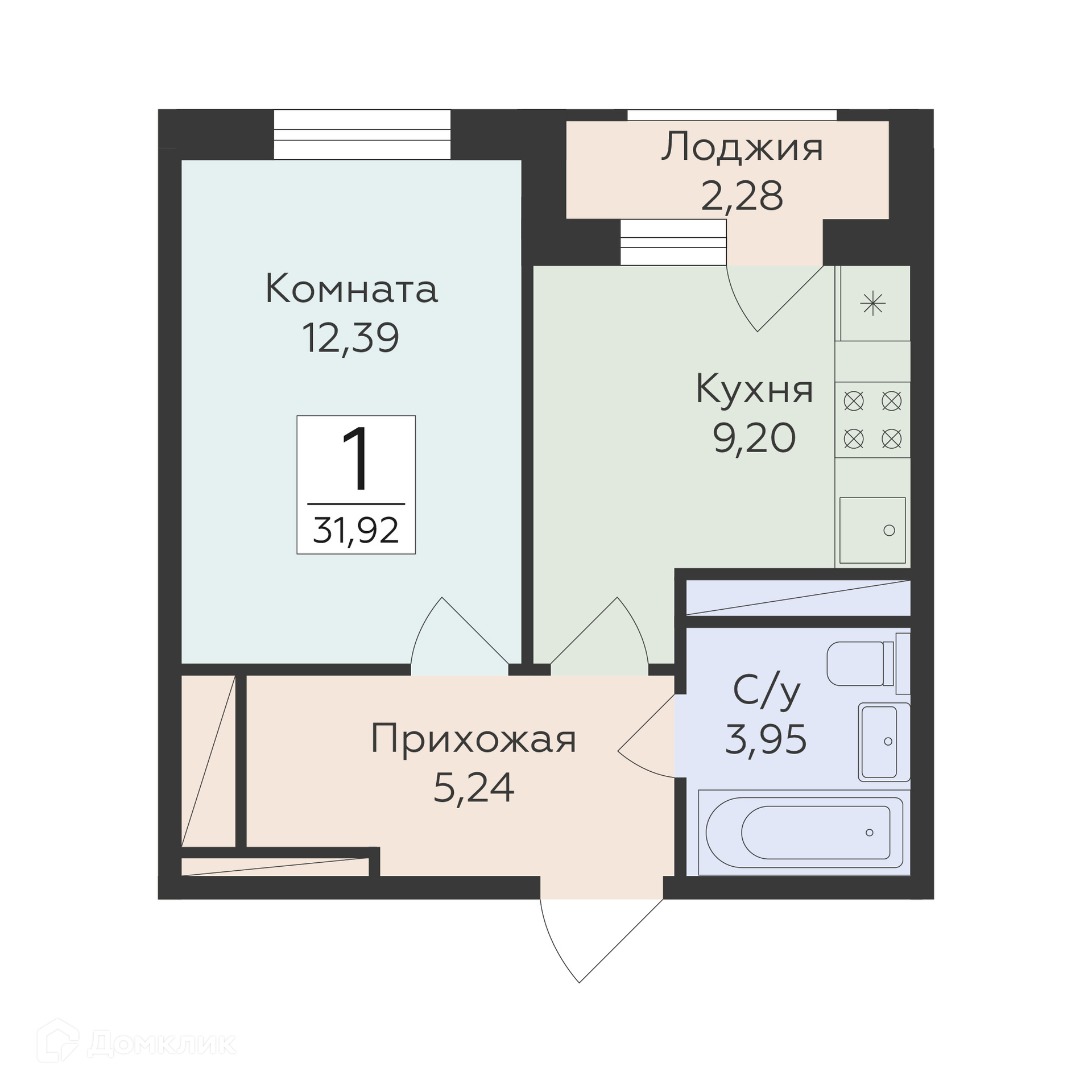 Планировка 1-комн. в ЖК «Аэро Сити»