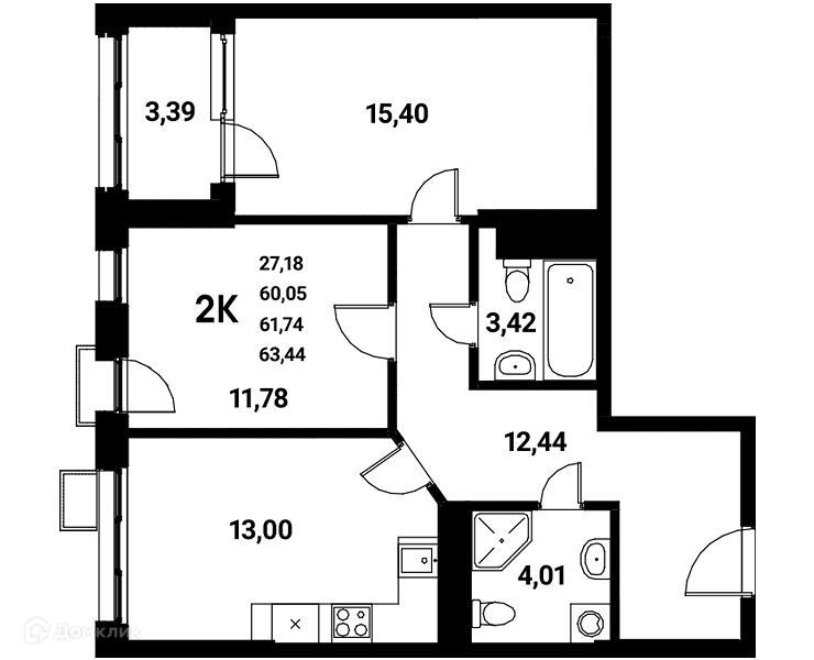 Планировка 2-комн. в ЖК «Z-town»
