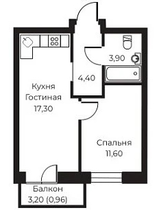 Планировка 1-комн. в ЖК «Пломбир»