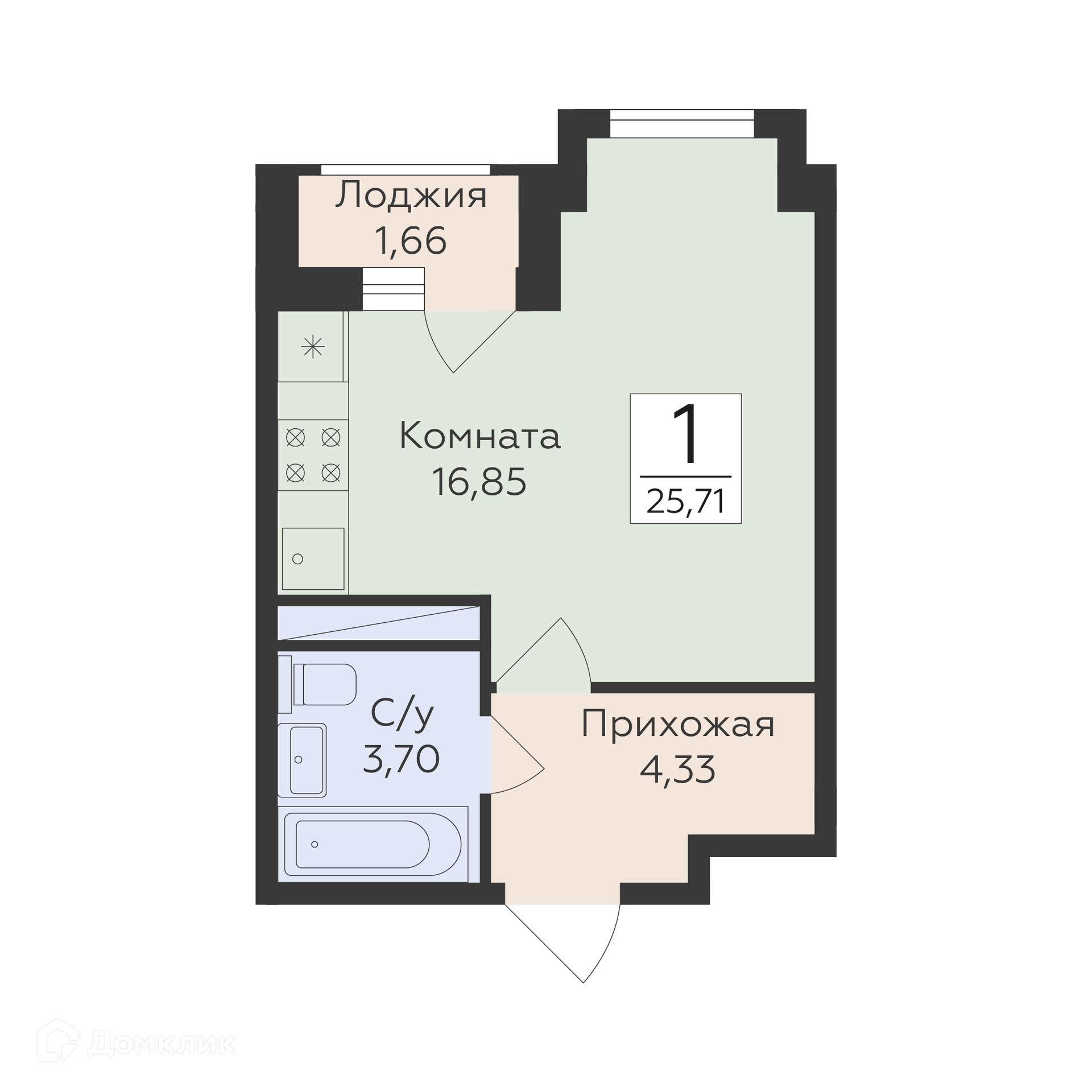 Планировка 1-комн. в ЖК «Аэро Сити»
