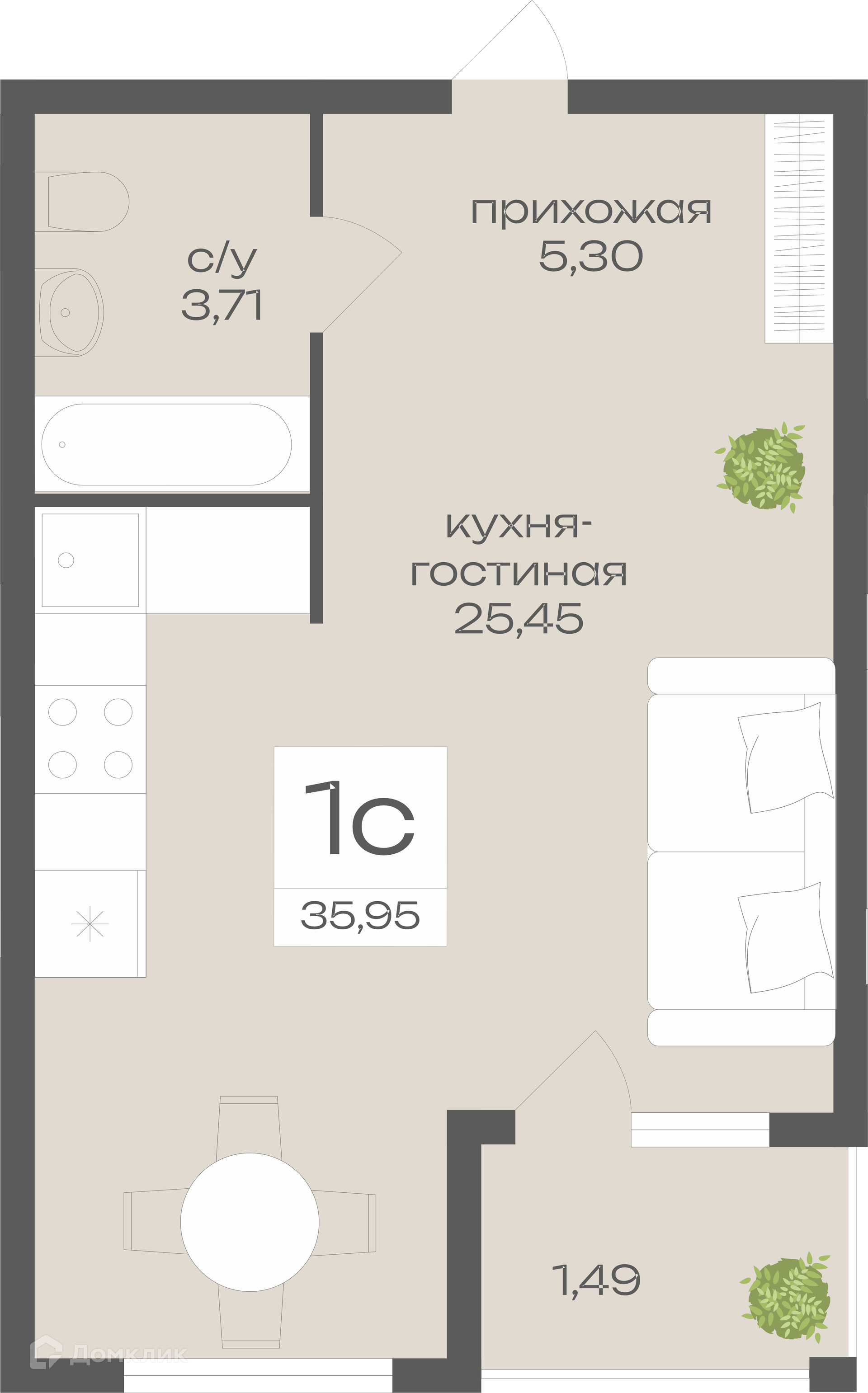 Планировка Студия в ЖК «Дом у Ротонды»