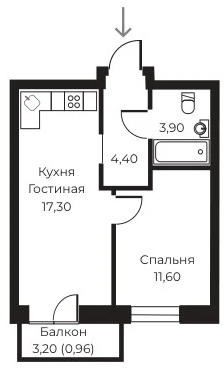 Планировка 1-комн. в ЖК «Пломбир»