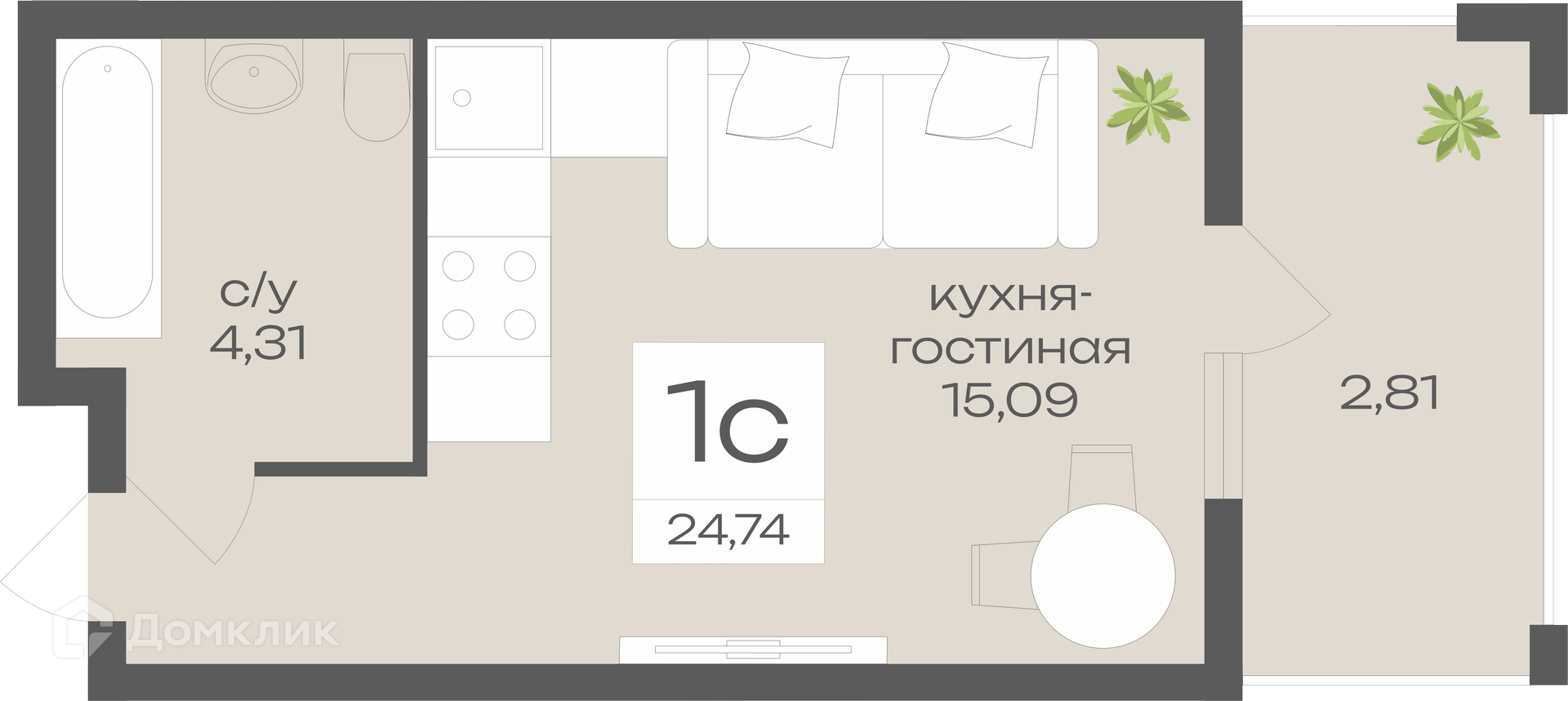 Планировка Студия в ЖК «Дом у Ротонды»