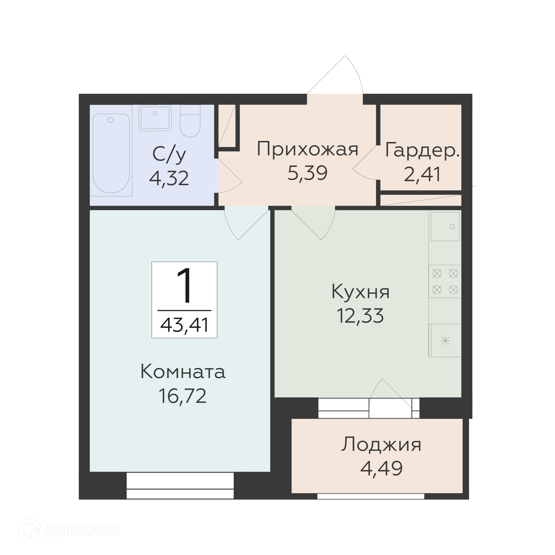 Планировка 1-комн. в ЖК «Суворов-сити 2»