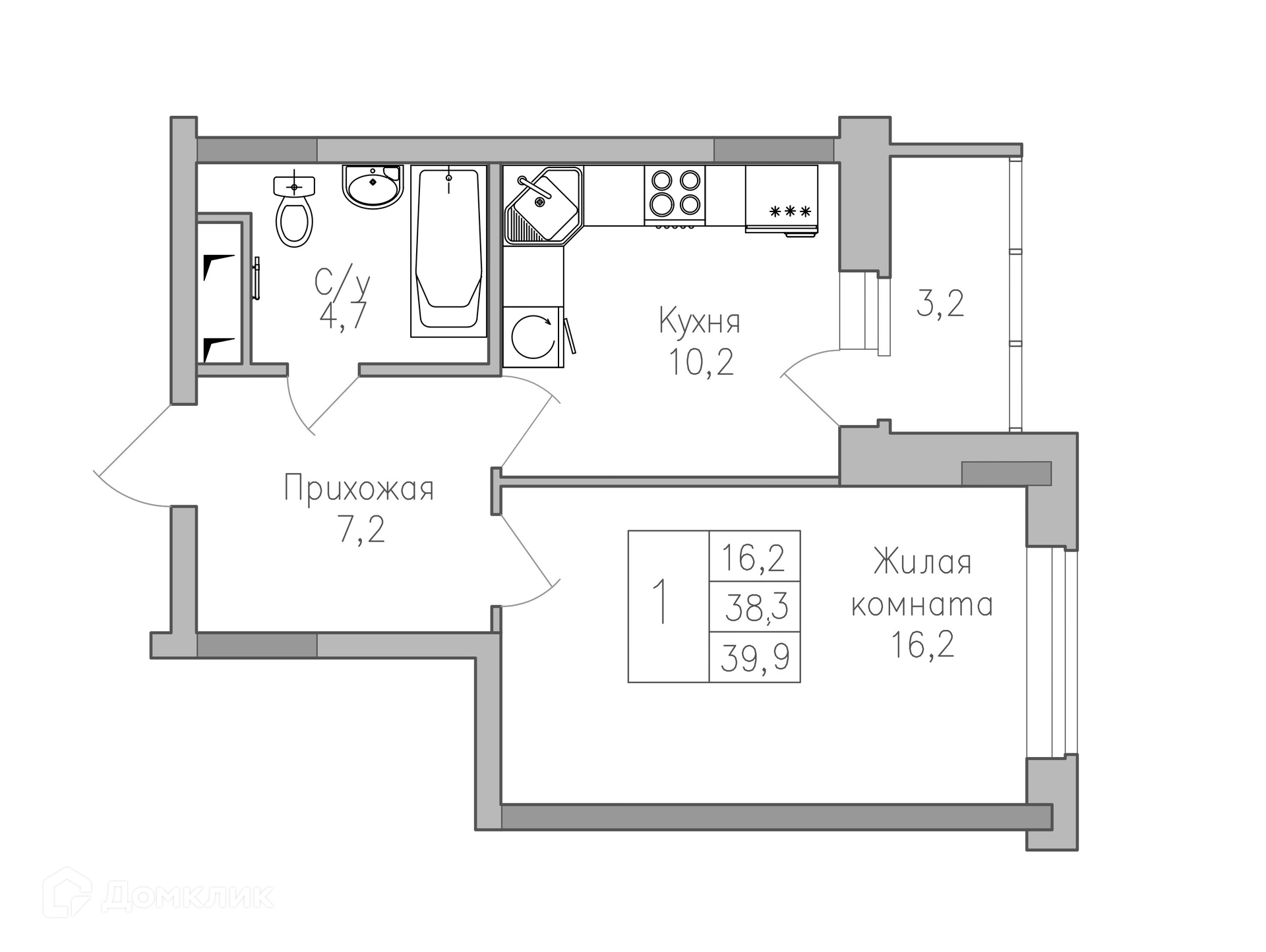 Планировка 1-комн. в ЖК «Поколение»