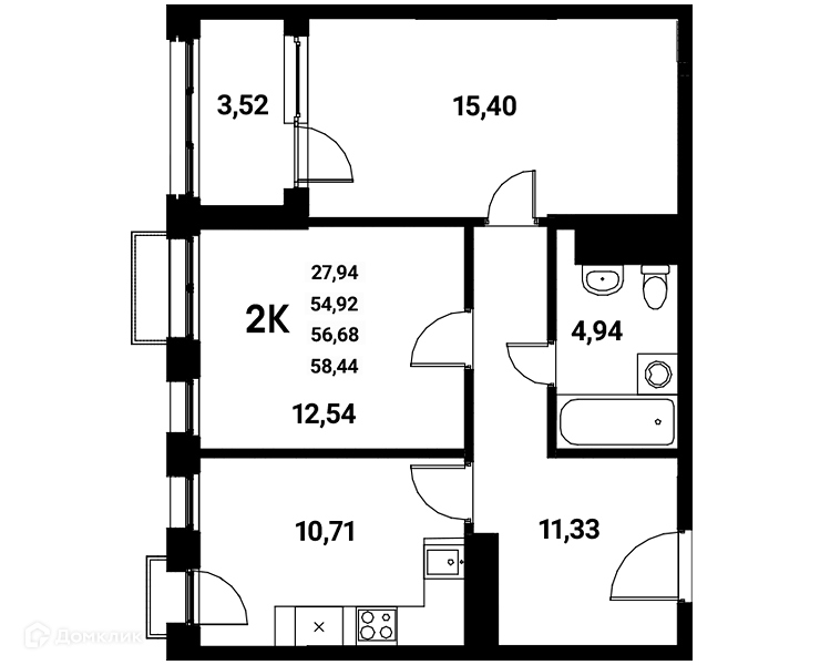 Планировка 2-комн. в ЖК «Z-town»