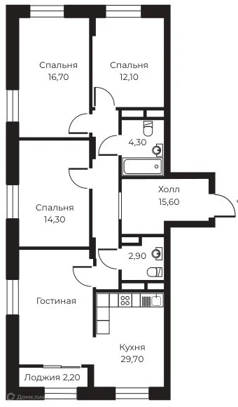 Планировка 3-комн. в ЖК «Пломбир»