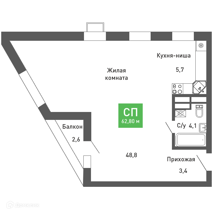 Планировка Студия в ЖК «Ключи-club»