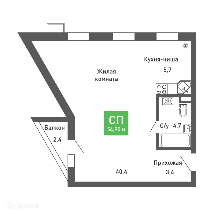 Планировка Студия в ЖК «Ключи-club»