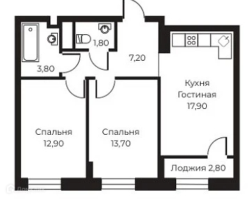 Планировка 2-комн. в ЖК «Пломбир»