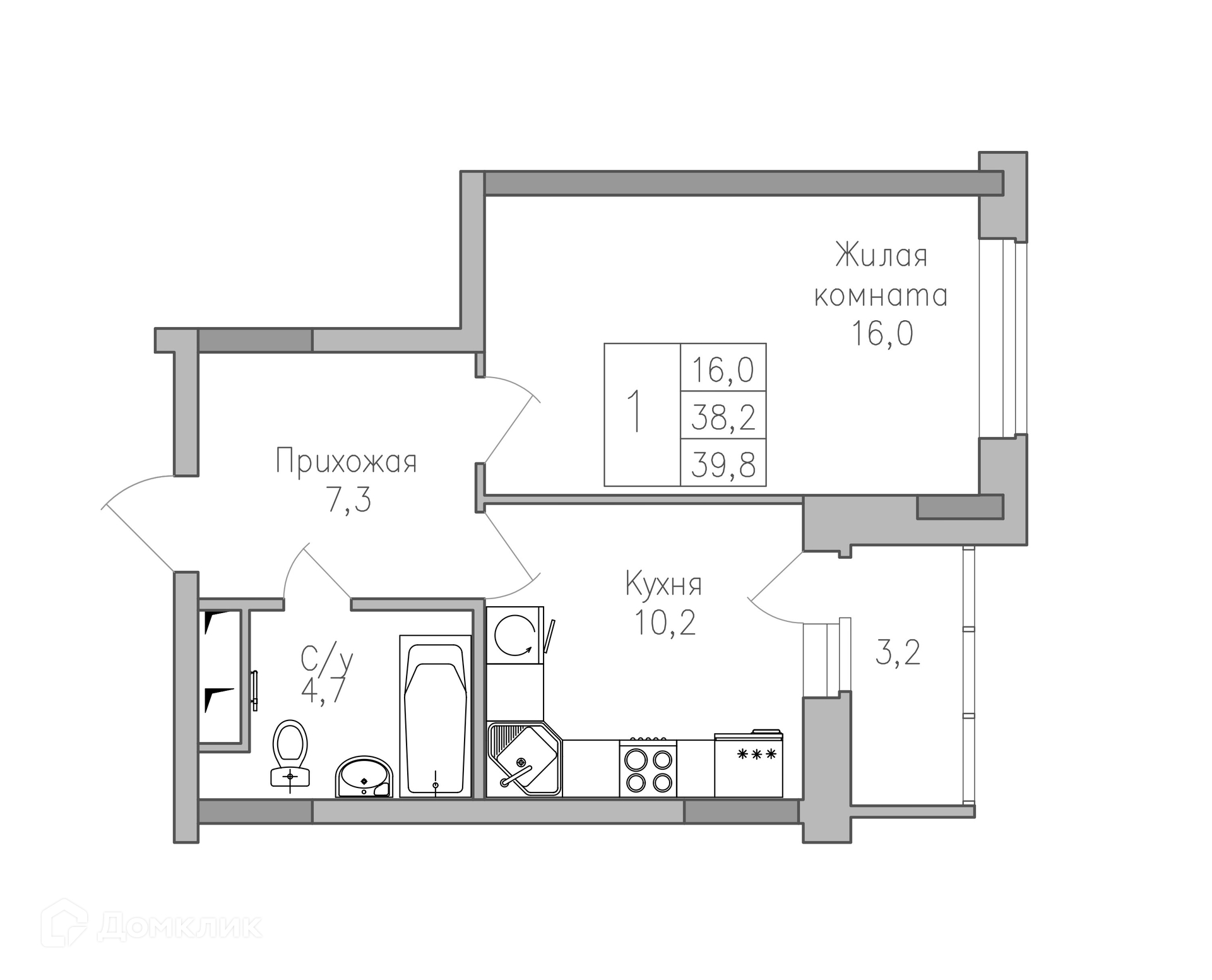 Планировка 1-комн. в ЖК «Поколение»
