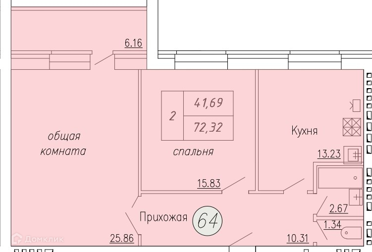 Планировка 2-комн. в ЖК «Дом по ул. Индустриальной, 35»