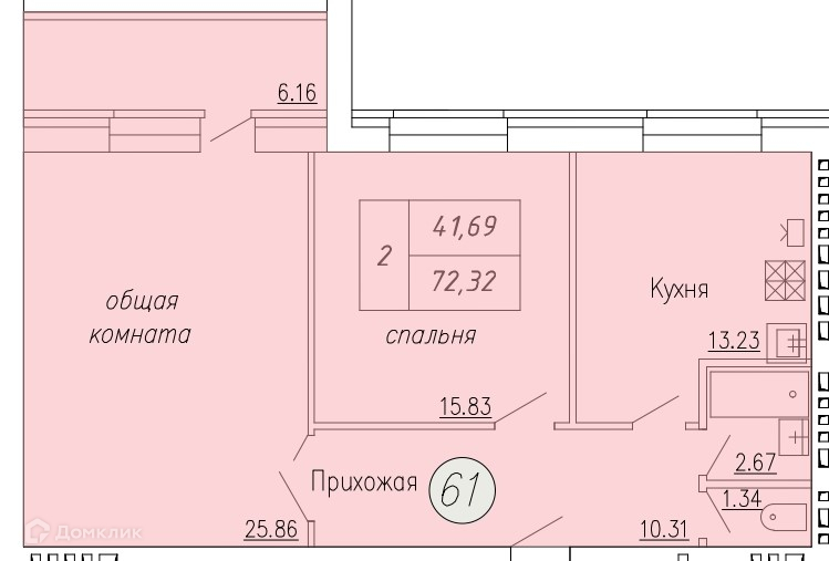 Планировка 2-комн. в ЖК «Дом по ул. Индустриальной, 35»