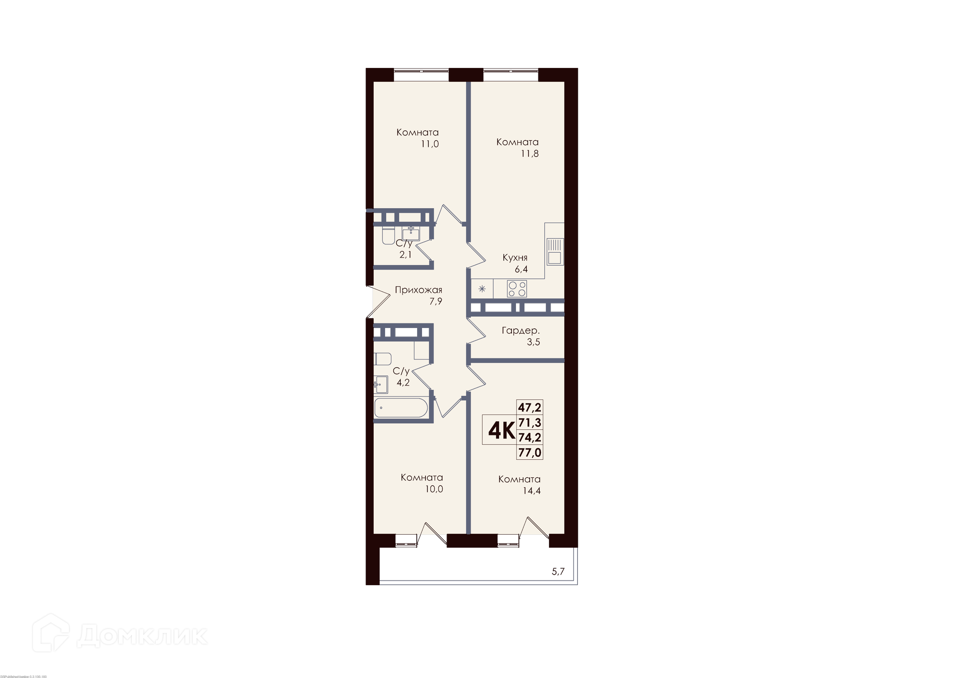 Планировка 3-комн. в ЖК «ACADEMIA»