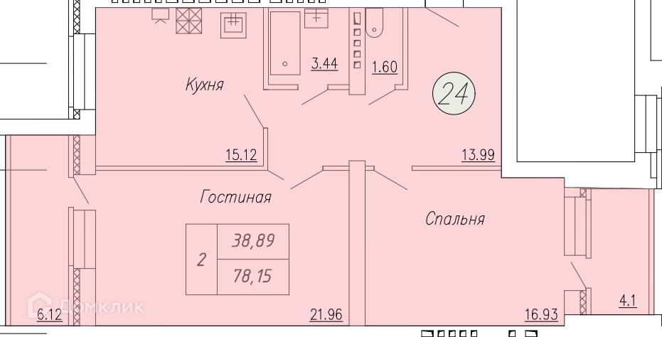 Планировка 2-комн. в ЖК «Дом по ул. Индустриальной, 35»