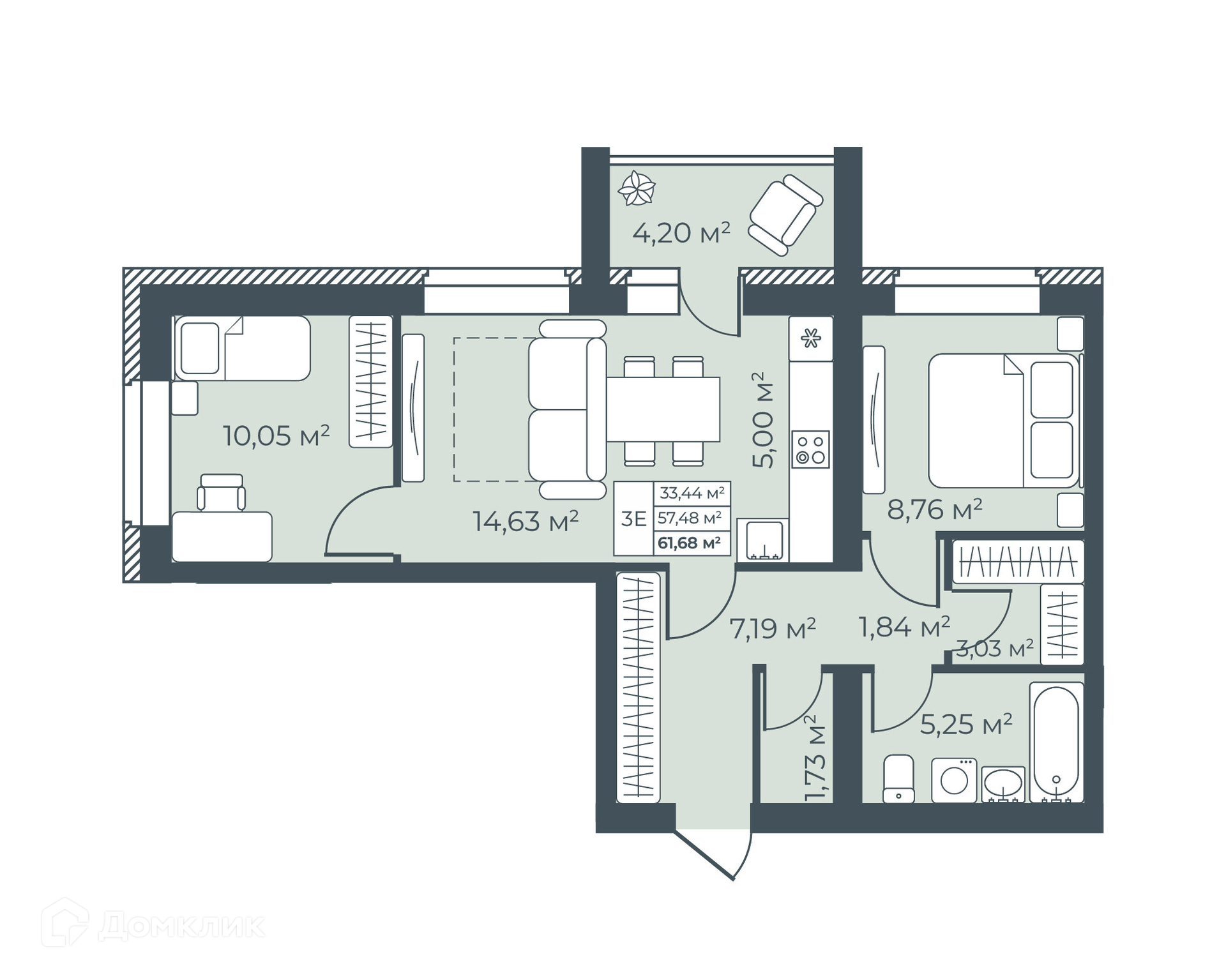 Планировка 3-комн. в ЖК «Большой Битюг»