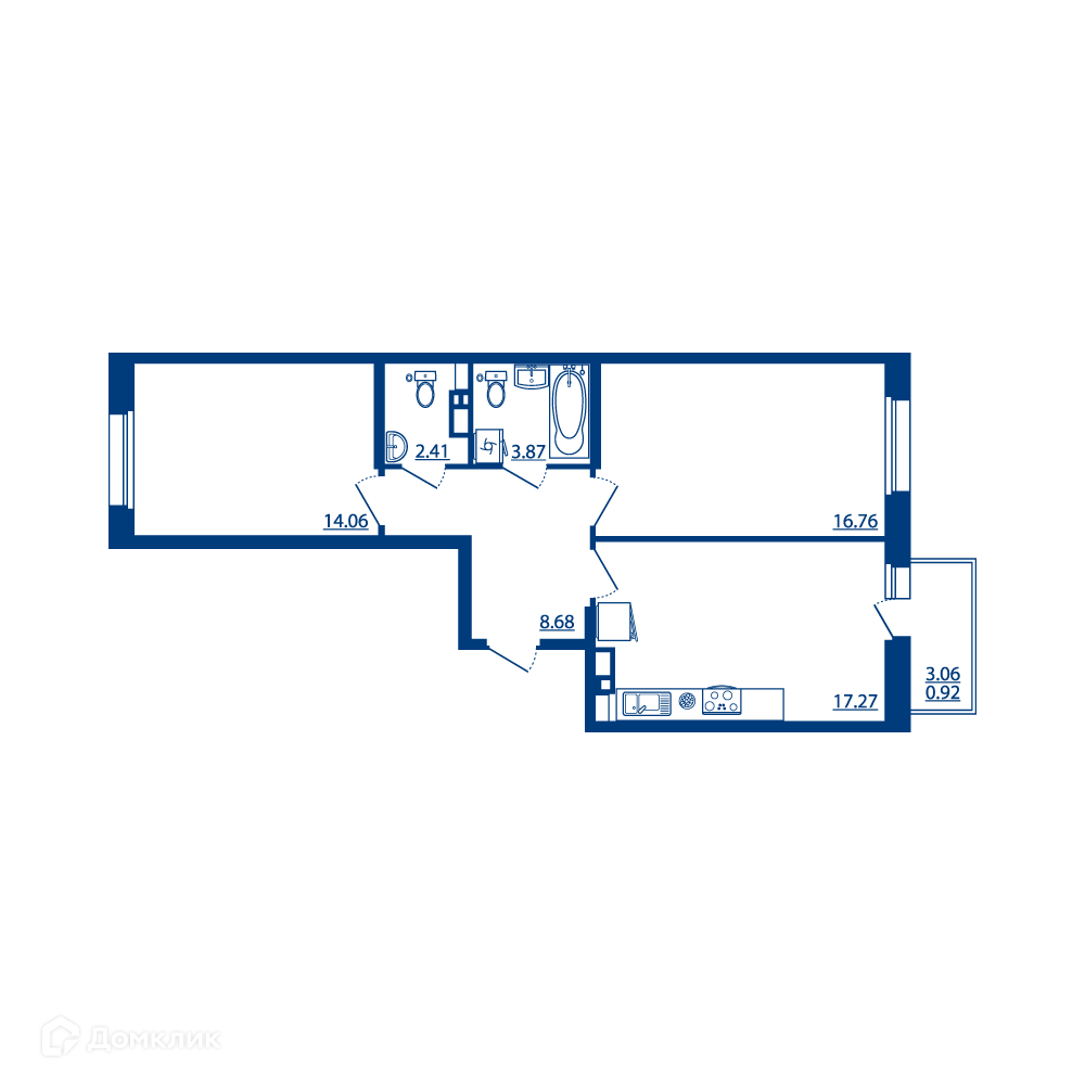 Планировка 2-комн. в ЖК «Финский квартал»