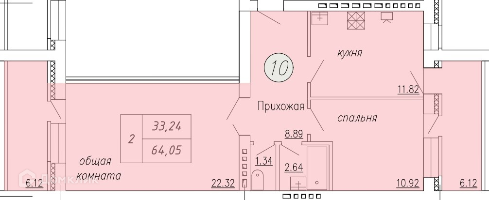 Планировка 2-комн. в ЖК «Дом по ул. Индустриальной, 35»