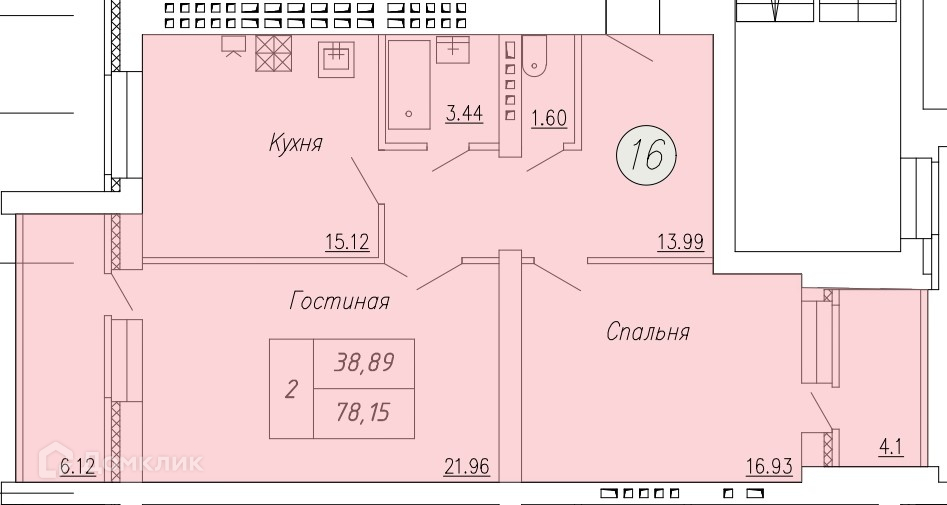 Планировка 2-комн. в ЖК «Дом по ул. Индустриальной, 35»