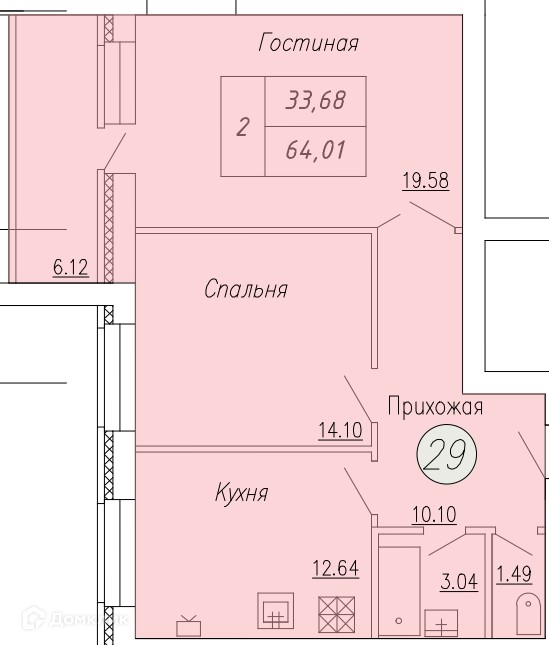 Планировка 2-комн. в ЖК «Дом по ул. Индустриальной, 35»