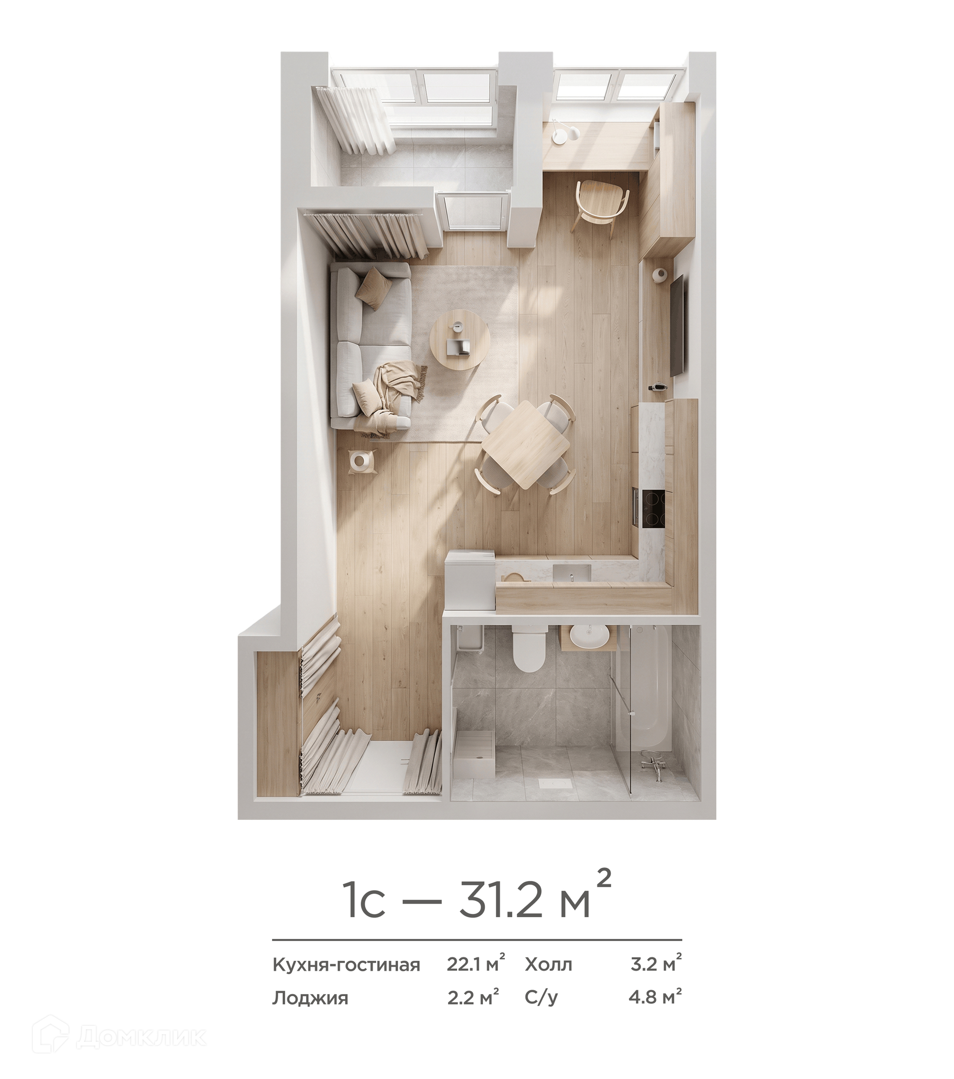 Планировка 1-комн. в ЖК «Матрешка»
