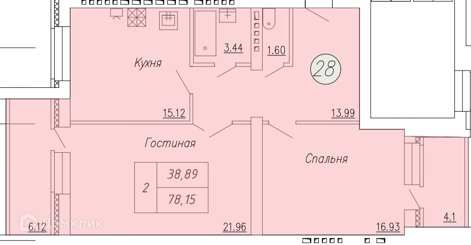 Планировка 2-комн. в ЖК «Дом по ул. Индустриальной, 35»