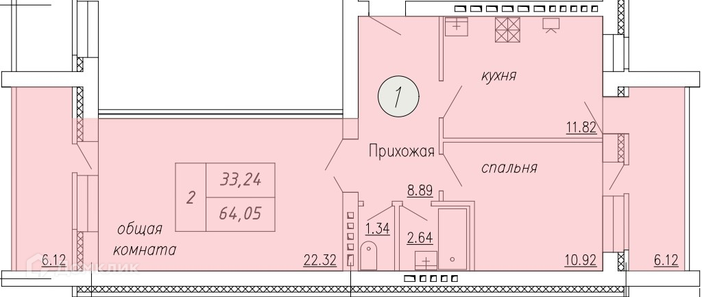 Планировка 2-комн. в ЖК «Дом по ул. Индустриальной, 35»