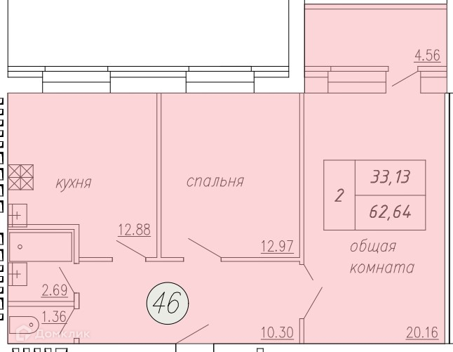 Планировка 2-комн. в ЖК «Дом по ул. Индустриальной, 35»