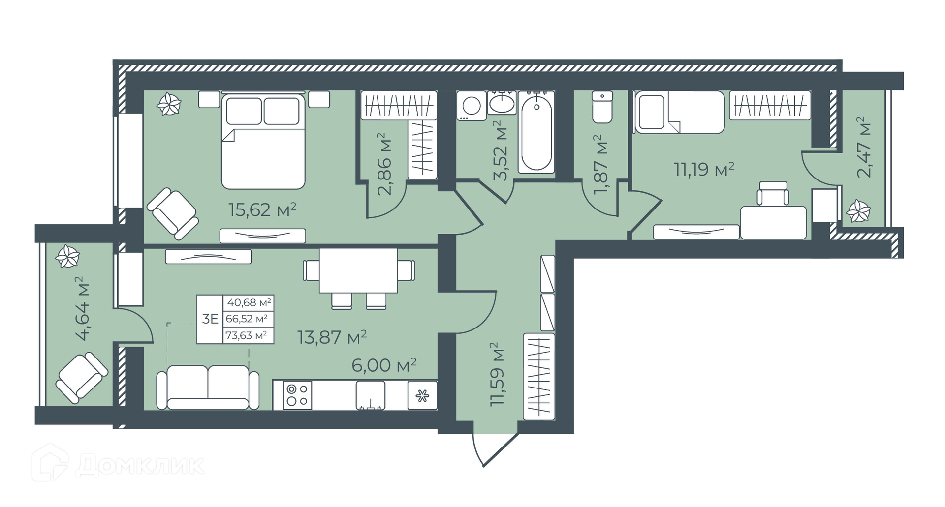 Планировка 3-комн. в ЖК «Теллерманов сад»