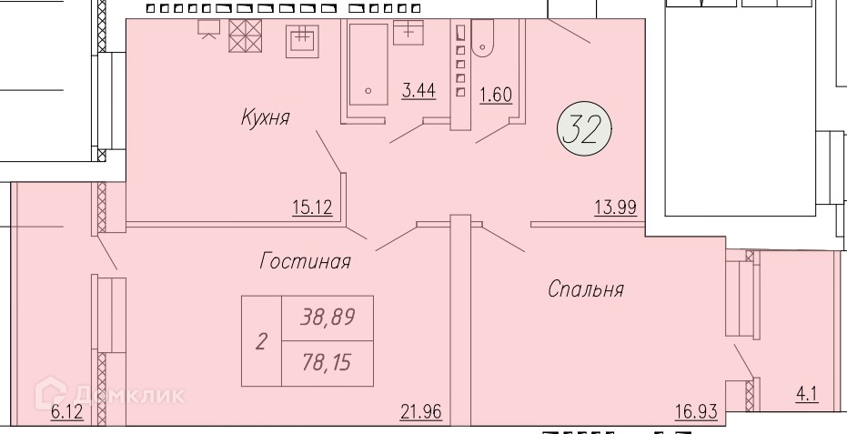 Планировка 2-комн. в ЖК «Дом по ул. Индустриальной, 35»