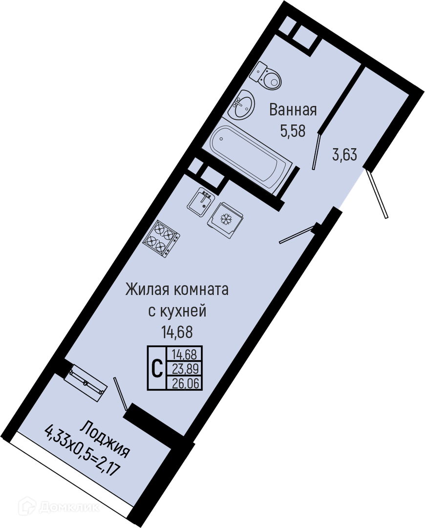 Планировка Студия в ЖК «Sun Hills Olginka»