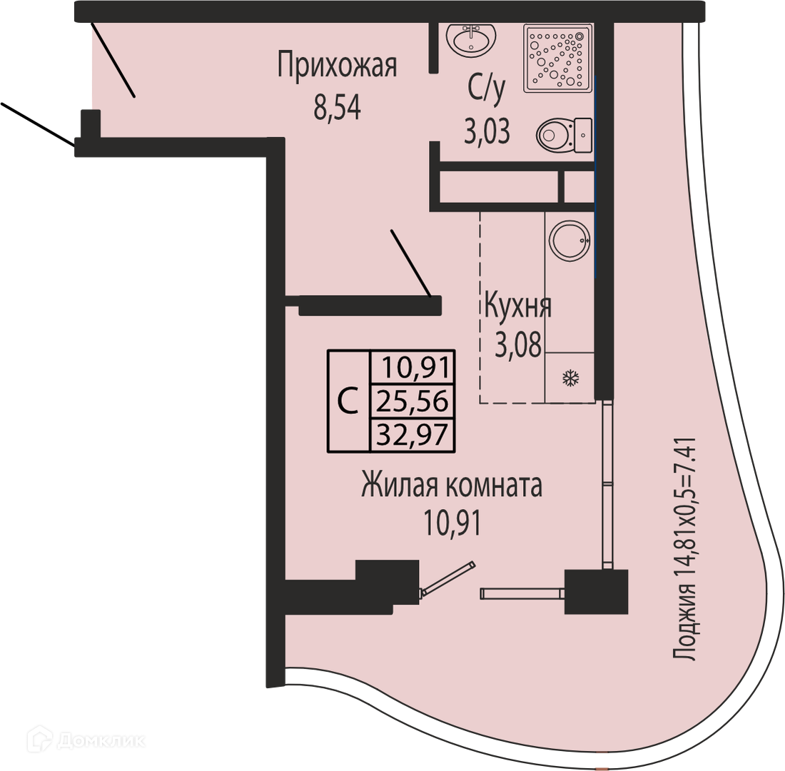 Планировка 1-комн. в ЖК «Sun Hills Olginka»