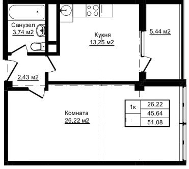 Планировка 1-комн. в ЖК «Южный Парк»