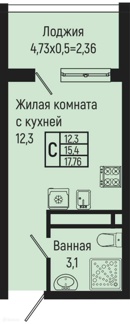 Планировка Студия в ЖК «Sun Hills Olginka»