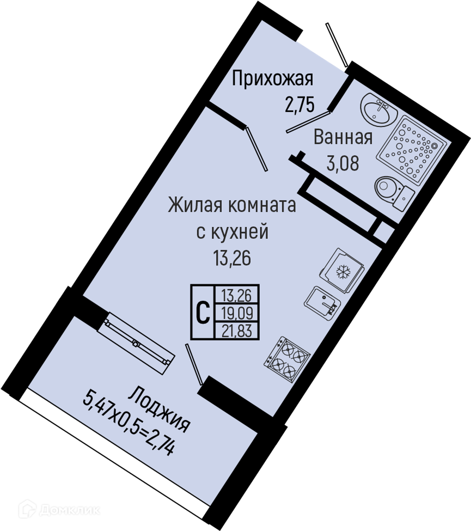 Планировка Студия в ЖК «Sun Hills Olginka»