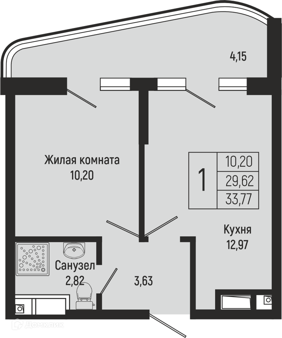 Планировка 1-комн. в ЖК «Sun Hills Olginka»