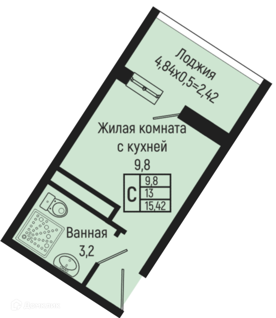 Планировка Студия в ЖК «Sun Hills Olginka»