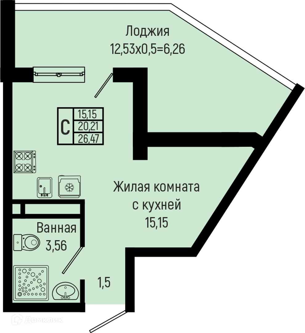 Планировка Студия в ЖК «Sun Hills Olginka»