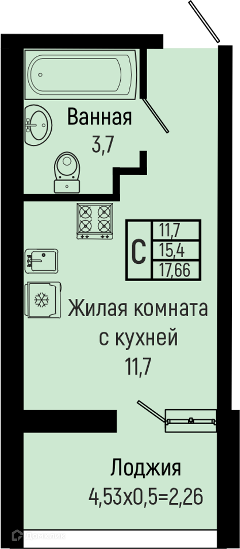Планировка Студия в ЖК «Sun Hills Olginka»