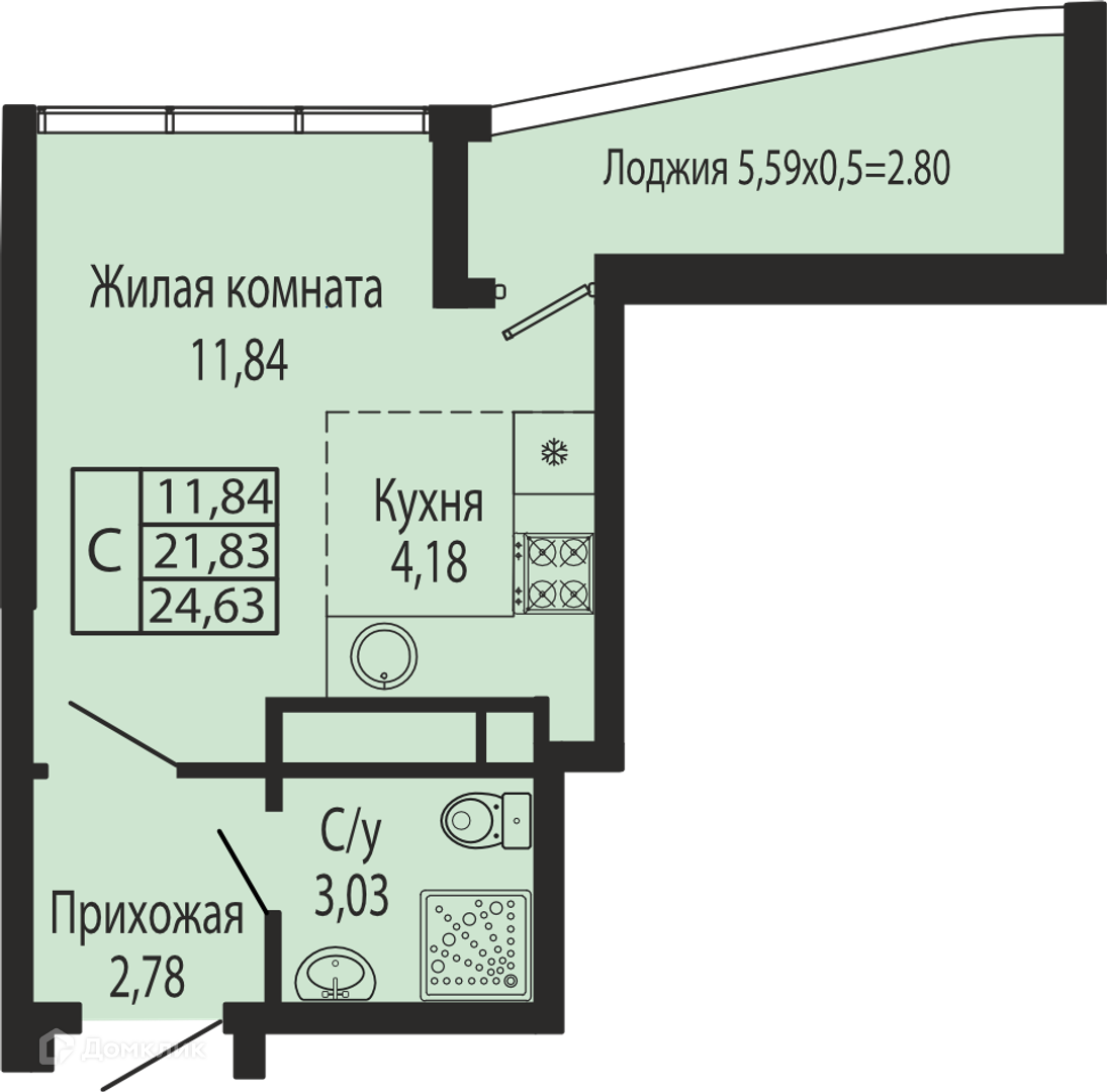 Планировка Студия в ЖК «Sun Hills Olginka»