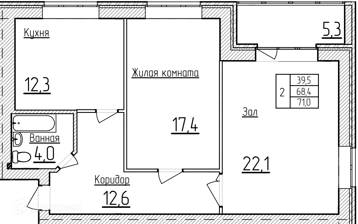 Планировка 2-комн. в ЖК «Фестивальный»