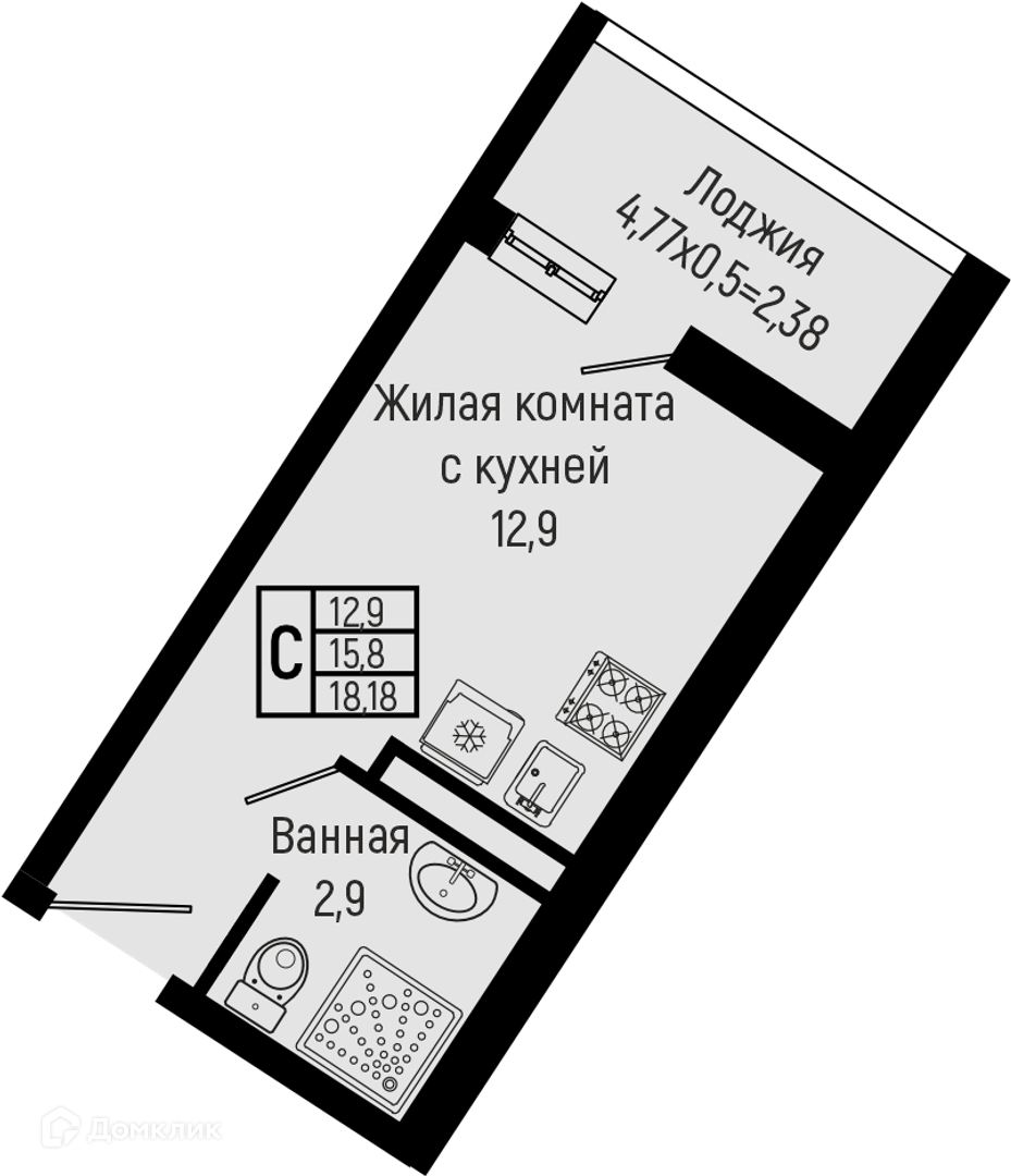 Планировка Студия в ЖК «Sun Hills Olginka»